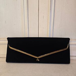 Garay Vintage Black Velvet Fold Over Clutch Handbag Kiss Closure Handbag Purse